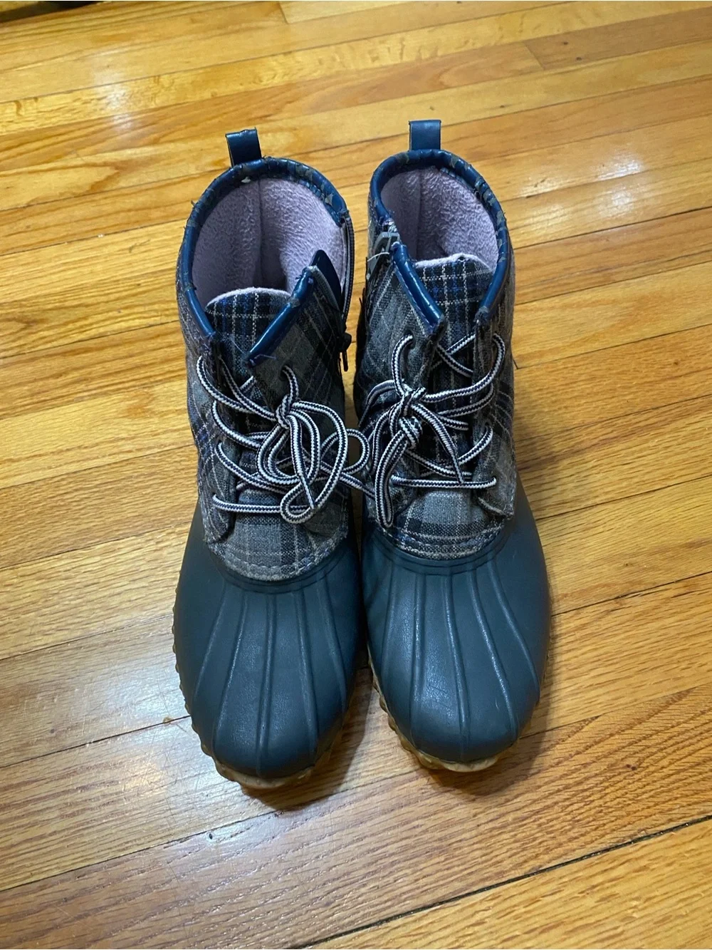 Portland Waterproof Duck Boots in Navy and Plaid